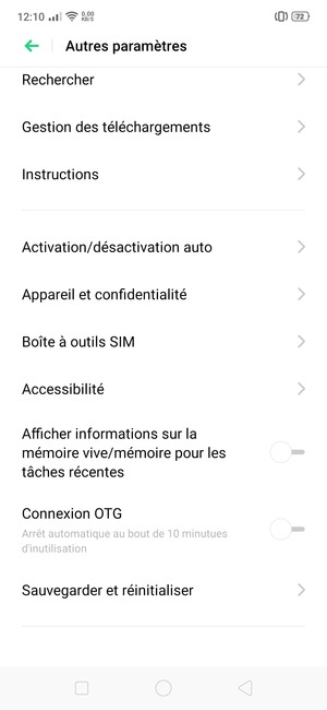 Faites défiler et sélectionnez Sauvegarder et réinitialiser