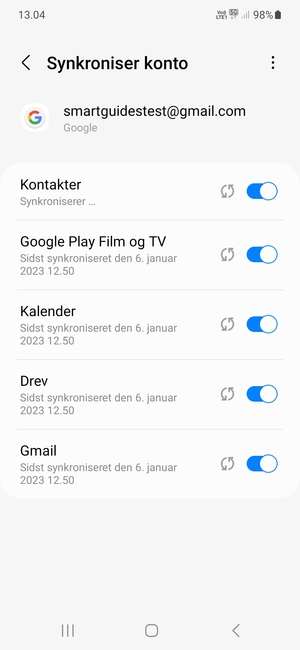 Dine oplysninger vil blive synkroniseret
