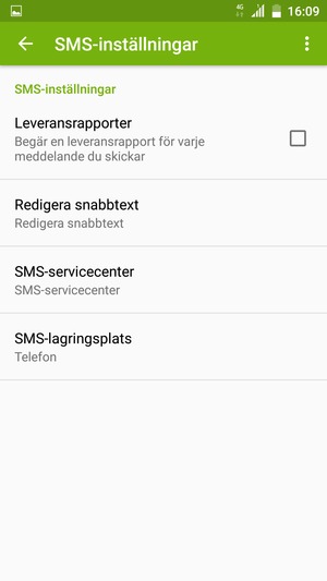 Scrolla till och välj SMS-servicecenter