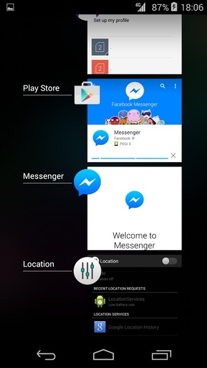 Swipe apps to the right to close them