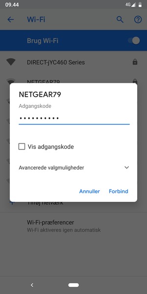 Indtast Wi-Fi adgangskoden og vælg Forbind