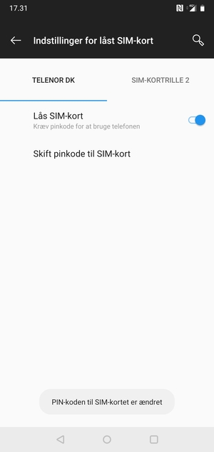 Din pinkode til SIM-kort er nu ændret