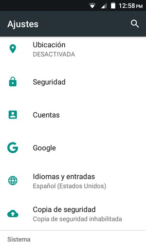 Desplácese y seleccione Copia de seguridad