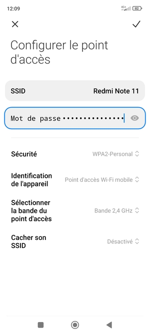Saisissez un mot de passe de hotspot Wi-Fi d'au moins 8 caractères et sélectionnez ENREGISTRER