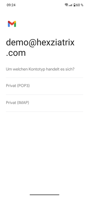 Wählen Sie Privat (POP3) oder Privat (IMAP)