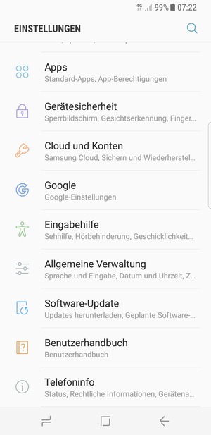 Scrollen Sie und wählen Sie Cloud und Konten