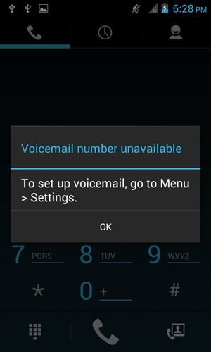 If your voicemail is not set up, select OK
