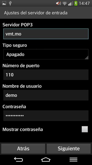 Introduzca dirección del servidor entrada  y Nombre de usuario. Seleccione Siguiente