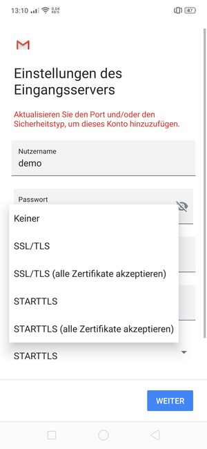 Wählen Sie Keiner und WEITER
