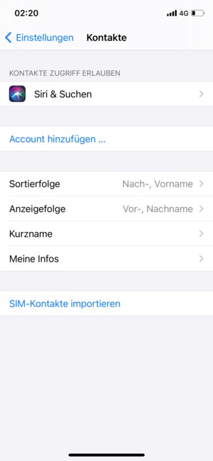 Scrollen Sie und wählen Sie SIM-Kontakte importieren