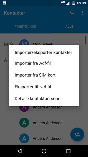 Vælg Importér fra SIM-kort