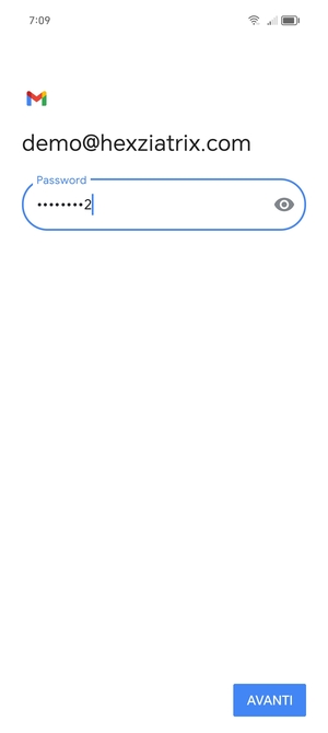 Inserisci la tua password e seleziona AVANTI