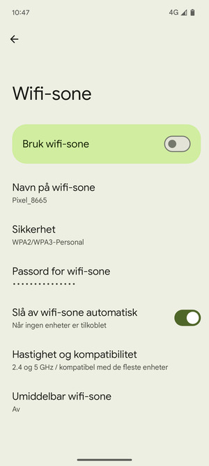 Velg Passord for wifi-sone