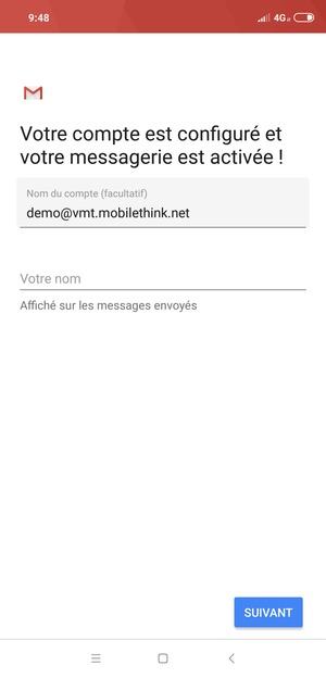 Donnez un nom à votre compte et saisissez votre nom. Sélectionnez SUIVANT