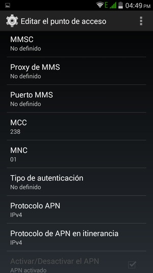 Desplácese hacia abajo e introduzca la información MMS