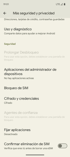 Desplácese y seleccione Bloqueo de SIM
