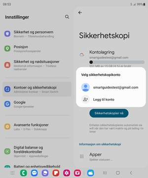 Velg sikkerhetskopi-kontoen din