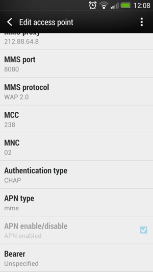 Scroll down and enter MMS information