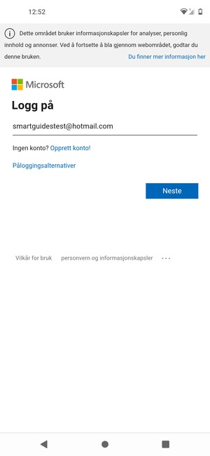 Skriv inn e-postadresse og velg Neste