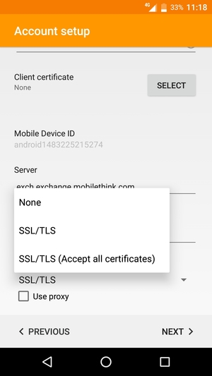 Select SSL/TLS (Accept all certificates) and select NEXT