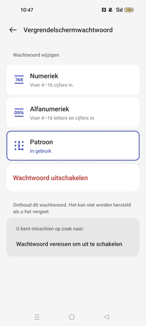 Uw telefoon is nu beveiligd met een schermvergrendeling