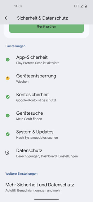 Scrollen Sie und wählen Sie Mehr Sicherheit und Datenschutz