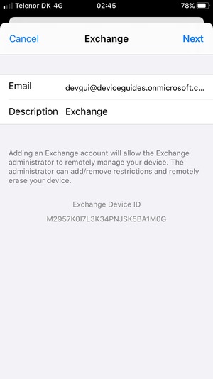 Enter your Exchange email information and select Next