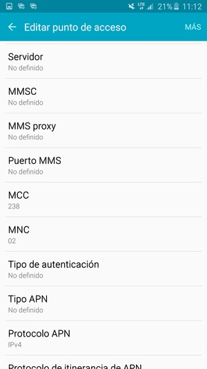 Desplácese hacia abajo e introduzca la información MMS