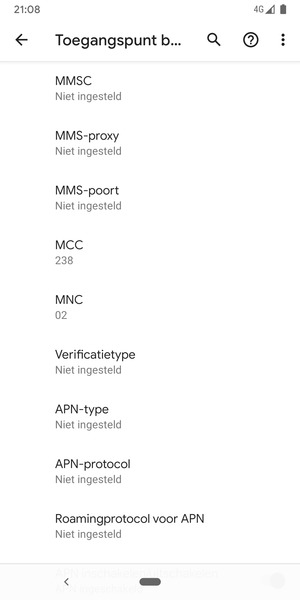 Scroll naar beneden en voer mms-gegevens in