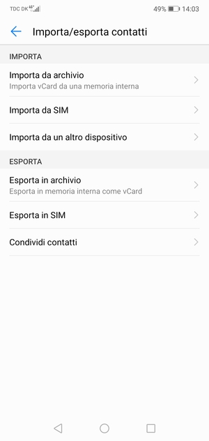 Seleziona Importa da SIM