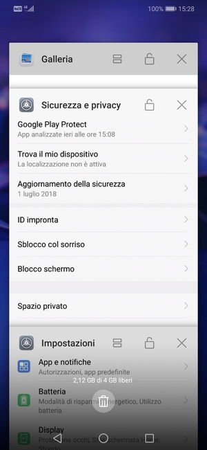 Seleziona l'icona Elimina per chiudere tutte le applicazioni in esecuzione