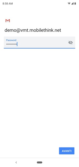 Inserisci la tua password e seleziona AVANTI