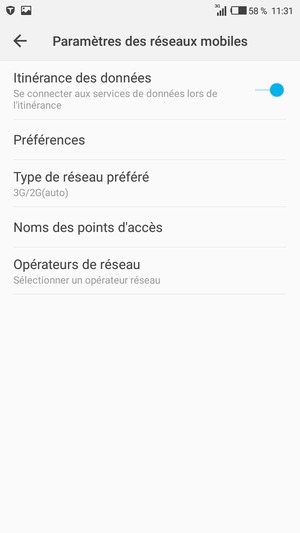 Activer ou désactiver Itinérance des données