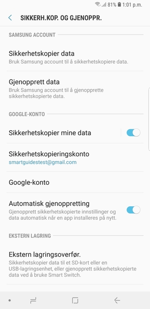 Velg Sikkerhetskopieringskonto