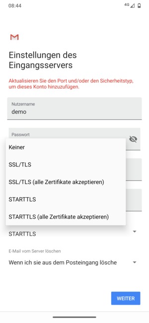 Wählen Sie Keiner und WEITER