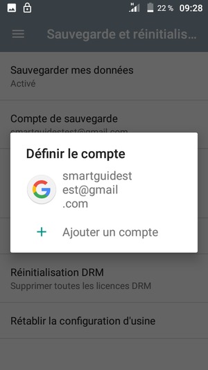 Sélectionnez votre compte de sauvegarde