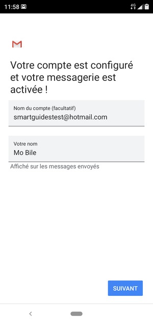 Donnez un nom à votre compte et saisissez votre nom. Sélectionnez SUIVANT