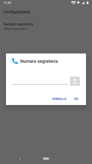 Inserisci il numero della segreteria telefonica e seleziona OK