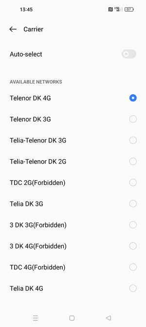 Select a network operator from the list