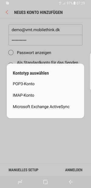 Wählen Sie POP3-Konto oder IMAP-Konto