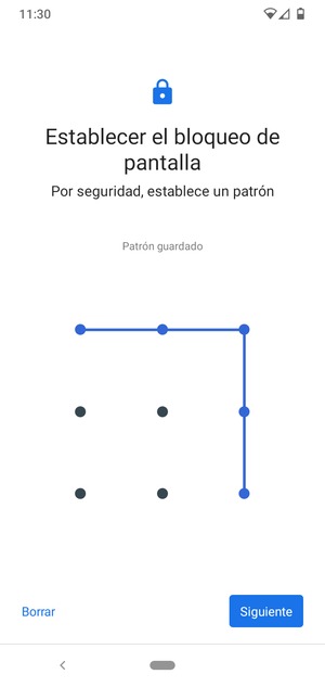 Dibuje un patrón de desbloqueo y seleccione Siguiente