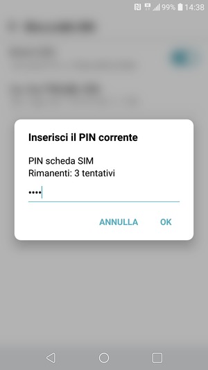 Inserisci PIN corrente e seleziona OK