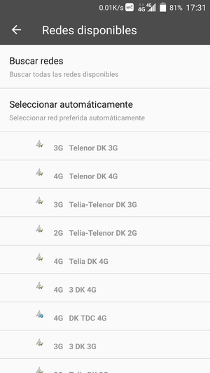 Seleccione un operador de red de la lista