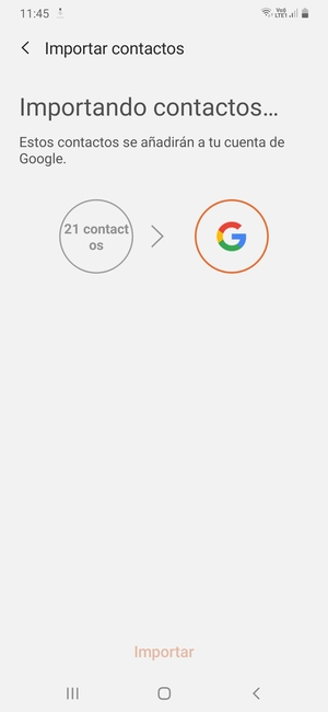 Sus contactos se guardarán en su cuenta de Google y se guardarán en su teléfono la próxima vez que Google sea sincronizado.