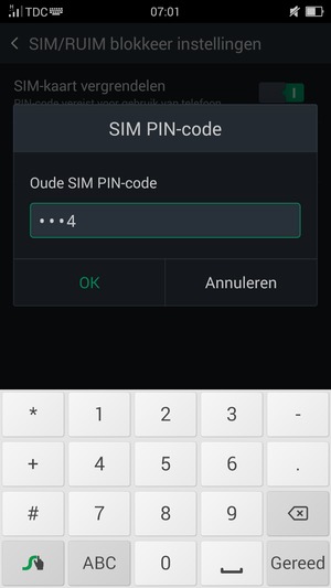 Voer uw Oude SIM PIN-code in en selecteer OK