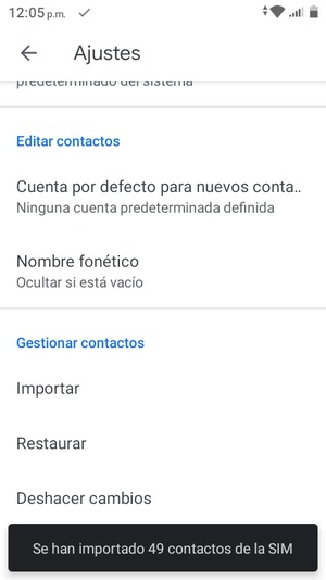 Sus contactos se guardarán en su cuenta de Google y se guardarán en su teléfono la próxima vez que Google sea sincronizado.