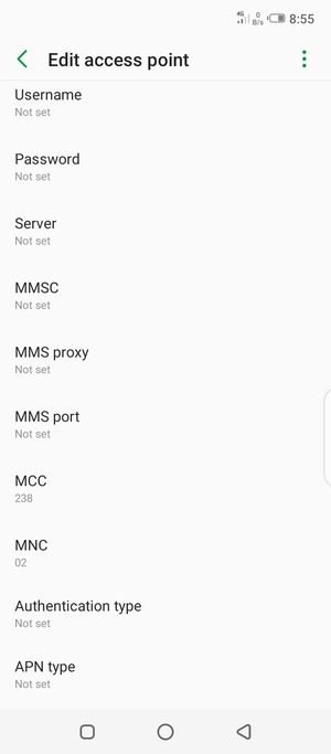 Scroll down and enter MMS information