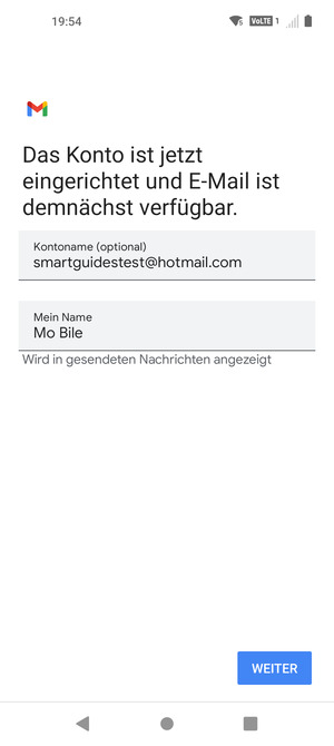Geben Sie Ihrem Konto einen Namen und geben Sie Ihren Namen ein. Wählen Sie WEITER