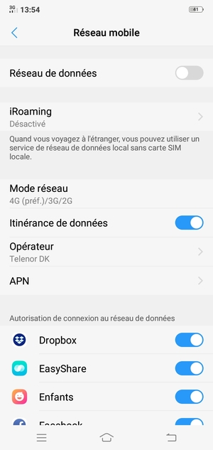 Activer ou désactiver Itinérance de données