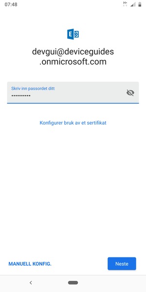 Skriv inn passord og velg MANUELL KONFIG.